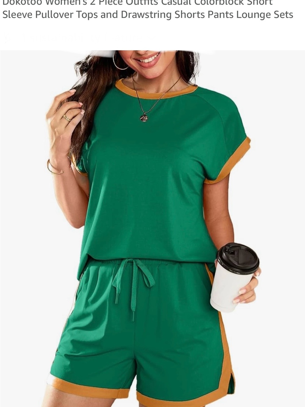 Dokotoo Green Colorblock Short Sleeve Top Shorts Set Casual Women's Loungewear S